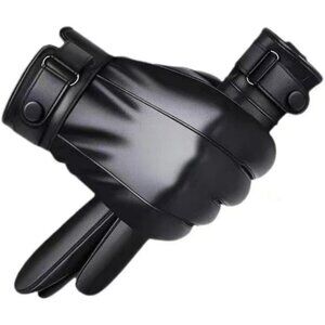 Men's Black Winter Warm Touch Screen Motor Soft Cashmere Lining Leather Gloves